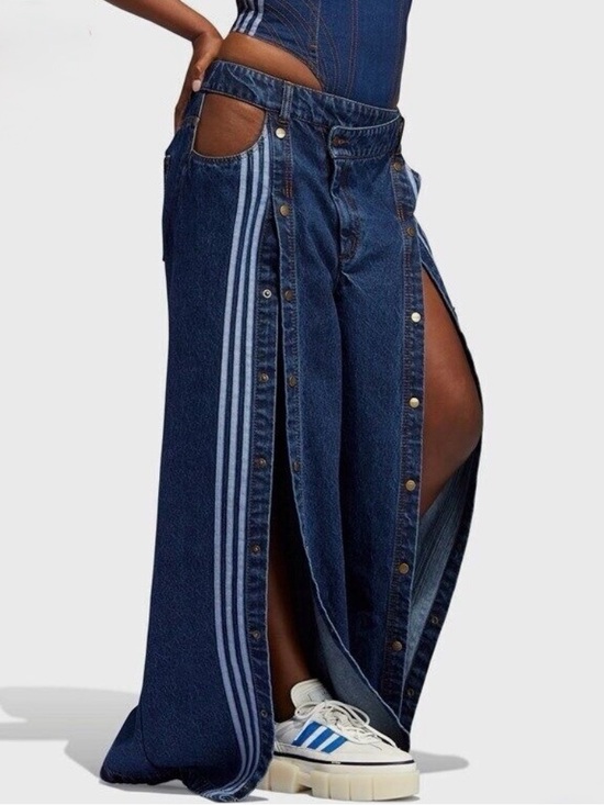 Adidas X Ivy Park Pants - Adidas x Ivy Park Wide Leg Snap Denim Cowboy style pants (Beyoncé)